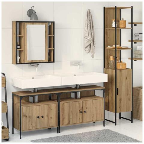 Set di Armadi da Bagno con lo scaffale 4 pcs rovere artigianale - Foto 2