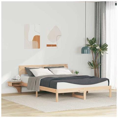 Rete letto con comodini Marrone Legno di pino massello - Foto 2