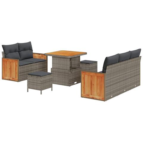 Set Divano da Giardino con cuscino 8 pcs Grigio Poly Rattan - Foto 1