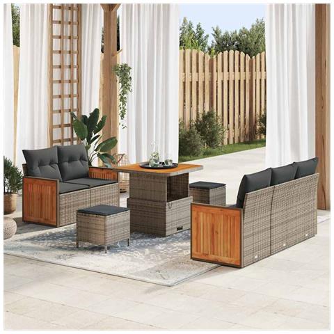 Set Divano da Giardino con cuscino 8 pcs Grigio Poly Rattan - Foto 2