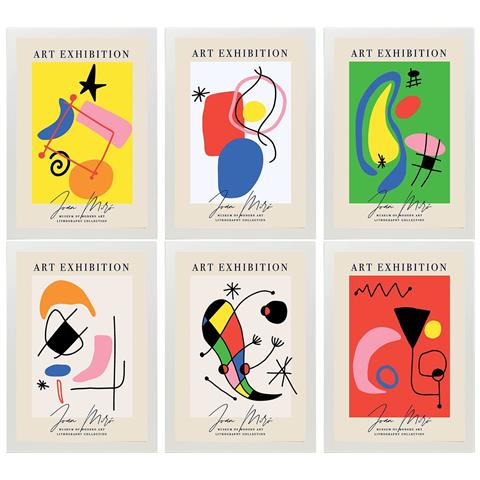 Set Di 6 Stampe Illustrazioni Artistiche Di Joan Miró Collezione Di Dipinti Decorativi Del Famoso Artista Surrealismo Cornice Bianca A3 Cornice Bianca - Foto 1