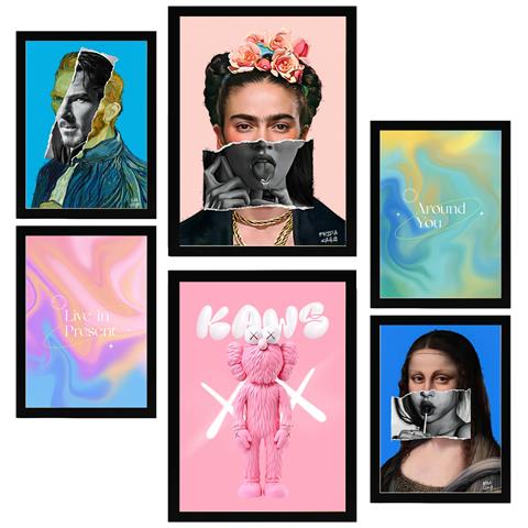 Set Di 6 Stampe L'iconica Pop Art Di Frida Van Gogh Incorniciata Con Illustrazioni Di Design Per La Casa, Negozio Di Dipinti A3 & A4 Cornice Nera - Foto 1