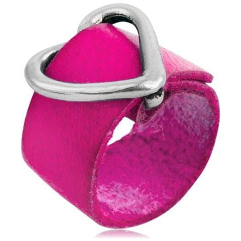 Anello In Pelle Fucsia - Fibbia A Cuore Placcata Argento 925 - Foto 1