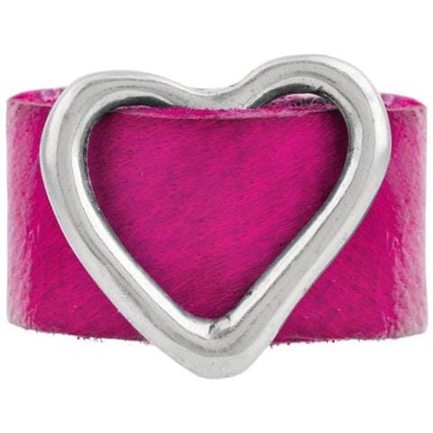 Anello In Pelle Fucsia - Fibbia A Cuore Placcata Argento 925 - Foto 4