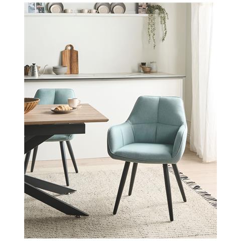 Set Di 2 Sedie Da Pranzo Tirano Lino Sintetico Verde Menta - Foto 1