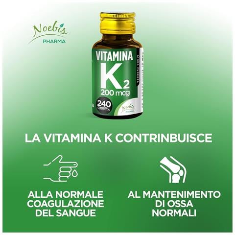 Vitamina K2 MK-7 200 mcg 240 Compresse - Menachinone-7 ad Alto Dosaggio - Ossa Normali e Coagulazione del Sangue (Confezione sestupla) - Foto 2