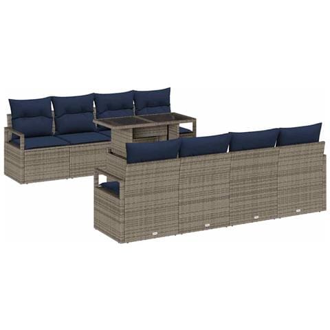 Set Divano da Giardino 7 pcs Grigio e Blu Navy polyrattan - Foto 1