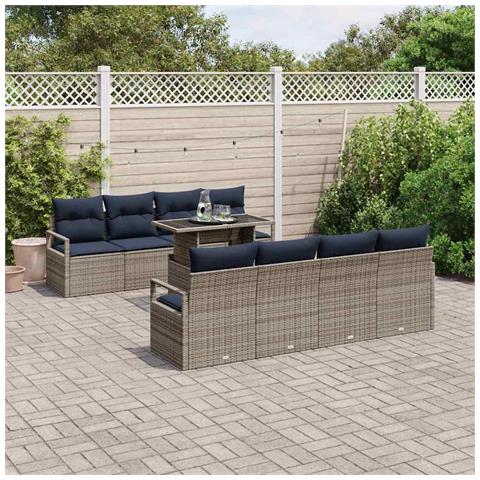 Set Divano da Giardino 7 pcs Grigio e Blu Navy polyrattan - Foto 2