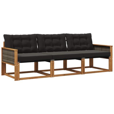 Set di divani da esterno con cuscino 3 pcs Naturale e Nero - Foto 1