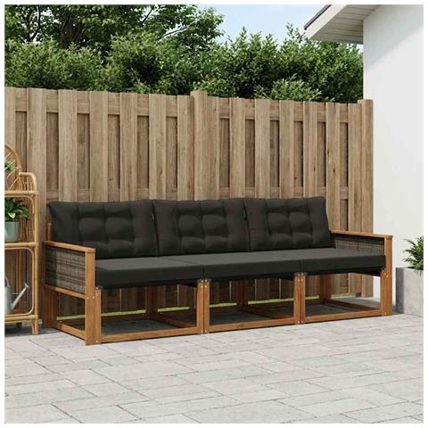 Set di divani da esterno con cuscino 3 pcs Naturale e Nero - Foto 2