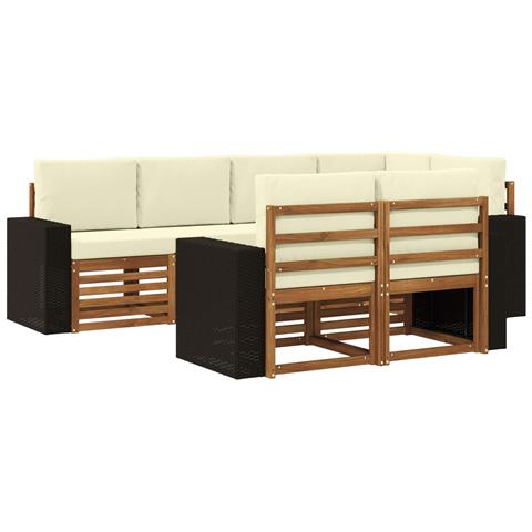Set divano sezionale con cuscino 7 pcs Naturale e Crema - Foto 1