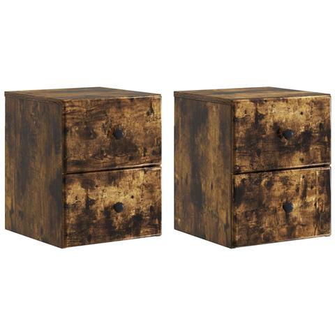 Mobiletto da notte a muro 2 pcs Rovere Fumo 34,5 x 33 x 40 cm - Foto 1