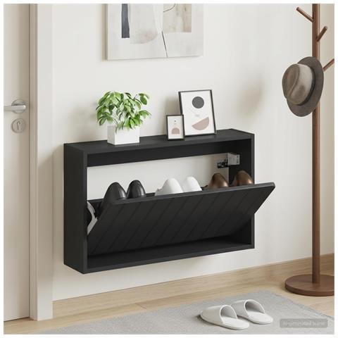 Mobiletto per Scarpe da Muro ZWOLLE 71 x 17 x 43 cm Nero - Foto 2
