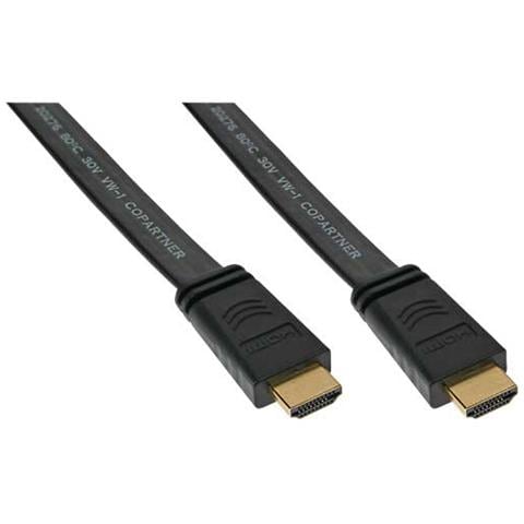 high speed hdmi flat cable with ethernet 19pin type-a a 19pin type-a, piatto, hdmi 3d, pin dorati, nero, 5m - Foto 1