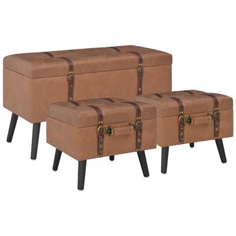 Sgabelli Con Contenitore 3 Pz In Similpelle Marrone - Foto 1