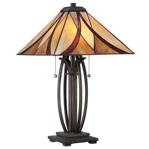 Lampada Da Tavolo A 2 Luci Bronzo, Vetro Tiffany, E27 - Foto 1