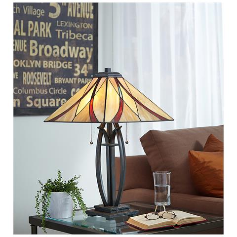 Lampada Da Tavolo A 2 Luci Bronzo, Vetro Tiffany, E27 - Foto 8