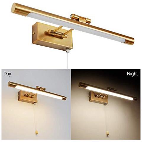 Riparo Della Parete Di Illuminazione 8w Specchio Del Bagno Della Luce Led Delle Immagini Con Girevole Lampada Frontale Pull Interruttore Per Camera Da Letto 3000k Hotel Restaurant Comodini Lampade Fixtures Luci (560lm Ottone 40 Cm)  - Foto 2