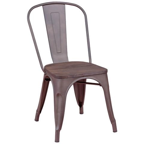 Sedia Industriale Invecchiata Con Seduta In Legno Scuro - Bistro - Foto 1