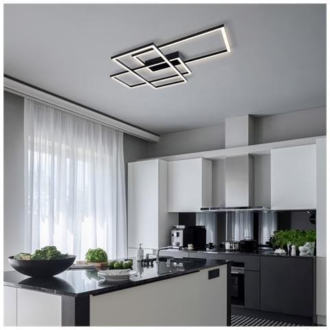 Lampadario A Sospensione Moderno Line Metallo Nero Acrilico 3 Luci Led 80w - Foto 2