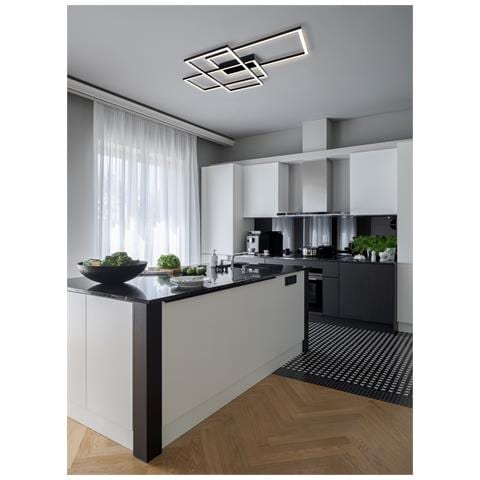 Lampadario A Sospensione Moderno Line Metallo Nero Acrilico 3 Luci Led 80w - Foto 4