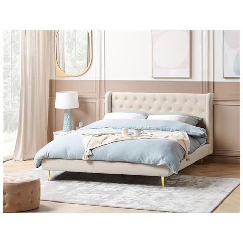 Letto Matrimoniale Velluto Beige 180 X 200 Cm Forbach - Foto 1