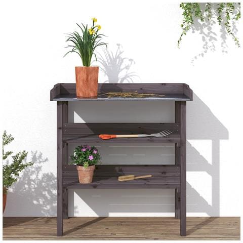 Tavolo Piante Ripiani Grigio 78x38x, 82,5cm Legno Massello Abete - Foto 3