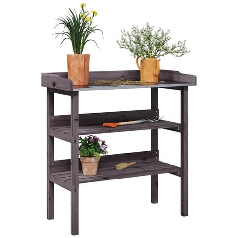 Tavolo Piante Ripiani Grigio 78x38x, 82,5cm Legno Massello Abete - Foto 1