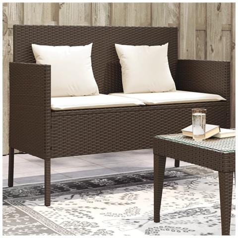 Panca da Giardino con Cuscini Marrone in Polyrattan - Foto 8