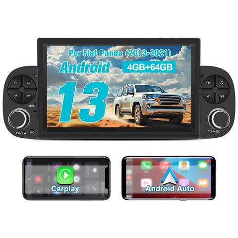 Android 13 (4gb+64gb) Autoradio 1 Din Carplay Android Auto Stereo Per Fiat Panda (2013-2021) Con 7 Pollici Schermo Hd Touchscreen Bluetooth Con Usb Fm 4g Sim Swc Mirror Link - Foto 1