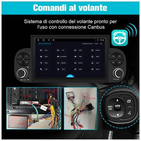 Android 13 (4gb+64gb) Autoradio 1 Din Carplay Android Auto Stereo Per Fiat Panda (2013-2021) Con 7 Pollici Schermo Hd Touchscreen Bluetooth Con Usb Fm 4g Sim Swc Mirror Link - Foto 7