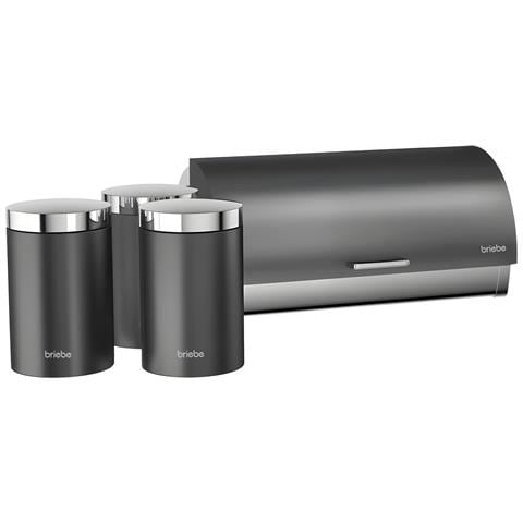 Bb1161 Set Di Portapane + 3 Barattoli Da Cucina Acciaio Inox Design Moderno, Coperchio Grigio /inox - Foto 1