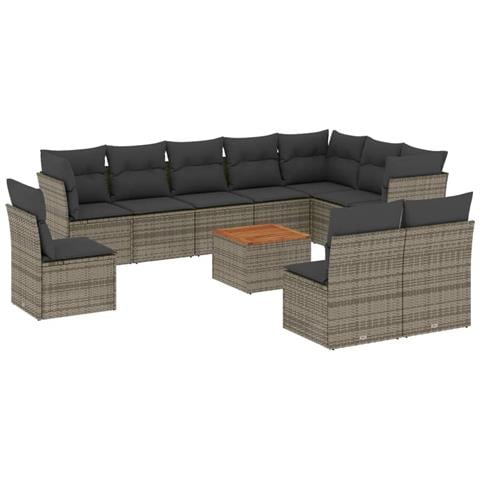 Set Divani da Giardino 11 pz con Cuscini in Polyrattan Grigio - Foto 1