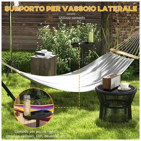 Supporto per Amaca in Acciaio con Tavolino Integrato e Carico Massimo 150kg, Nero - Foto 2