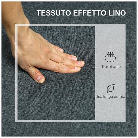 Divano 2 Posti con Spazio Portaoggetti e Cuscini, in Tessuto Effetto Lino e Legno, 135x72x84 cm, Grigio Carbone - Foto 6