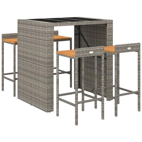 Set Bar Giardino 5pz Grigio Polyrattan E Legno Massello Acacia - Foto 3