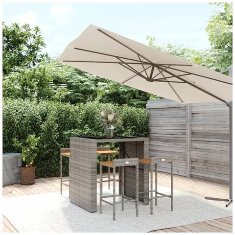 Set Bar Giardino 5pz Grigio Polyrattan E Legno Massello Acacia - Foto 1
