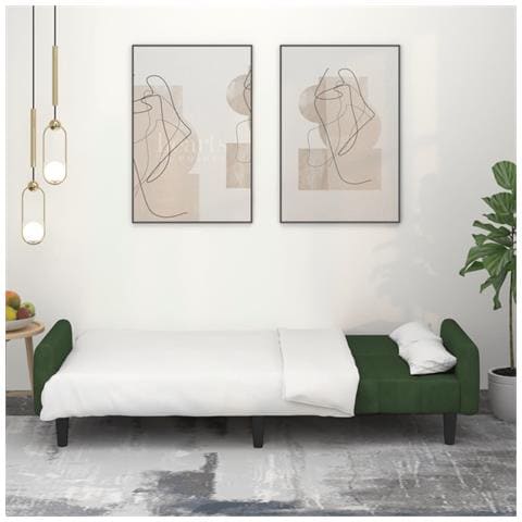 Divano Letto A 2 Posti Verde Scuro In Velluto - Foto 3