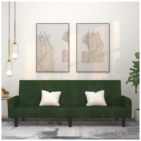 Divano Letto A 2 Posti Verde Scuro In Velluto - Foto 1