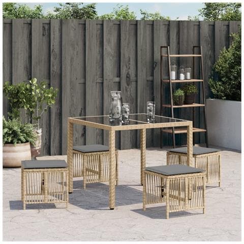 Sgabelli Giardino Cuscini 4pz Beige Misto 41x41x36cm Polyrattan - Foto 3
