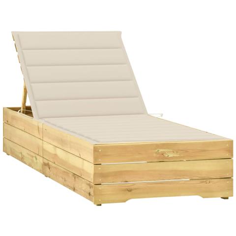 Lusso Casadino - Lettino Da Giardino Con Cuscino Crema Legno Pino Impregnato - Foto 2