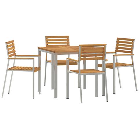 Set da pranzo da giardino  5 pezzi in legno massello di acacia, Tavolo da pranzo all'aperto  90x90x74.5 cm in legno massello di acacia, Sedie da giardino impilabili  4 pz in legno massello di acacia e acciaio - Foto 1