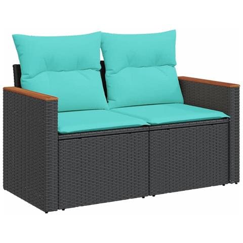 Divano da Giardino con Cuscini a 2 Posti Nero in Polyrattan - Foto 1