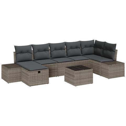 Set Divano da Giardino 8 Pezzi con Cuscini Grigio Polyrattan - Foto 1