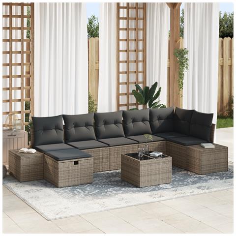 Set Divano da Giardino 8 Pezzi con Cuscini Grigio Polyrattan - Foto 2