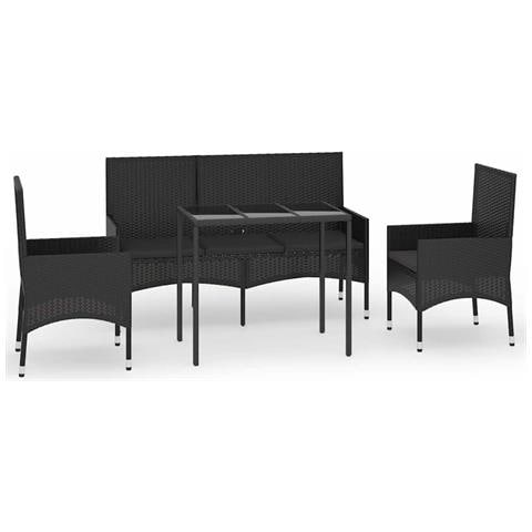 Set Divani da Giardino 4 pz con Cuscini Nero in Polyrattan - Foto 1