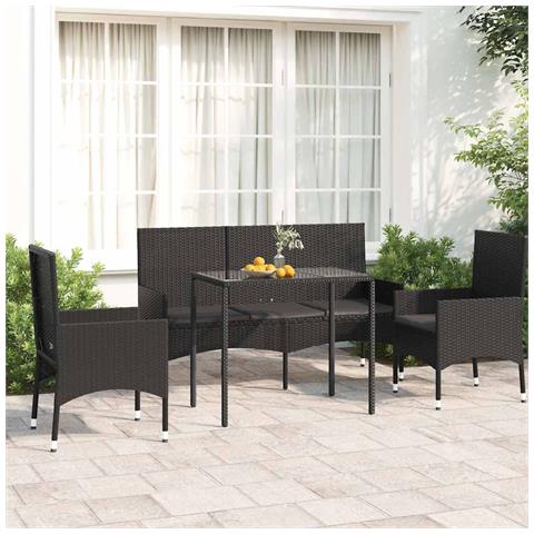 Set Divani da Giardino 4 pz con Cuscini Nero in Polyrattan - Foto 2
