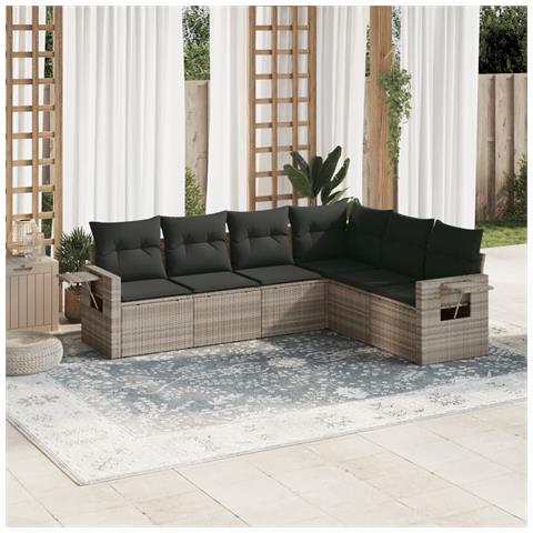 Set Divano da Giardino 6pz con Cuscini Grigio Chiaro Polyrattan - Foto 2