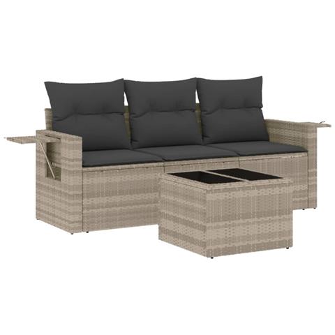 Set Divano da Giardino 4pz con Cuscini Grigio Chiaro Polyrattan - Foto 1