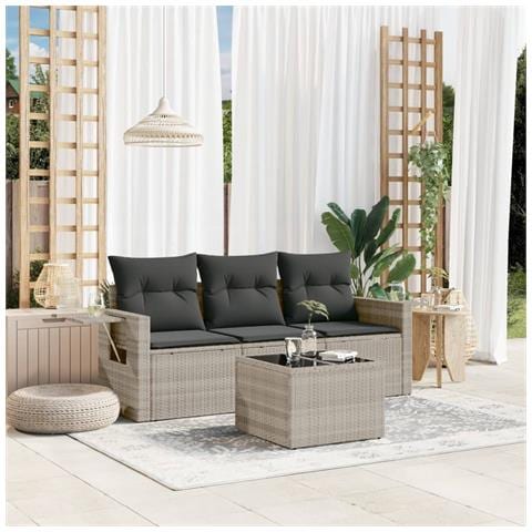 Set Divano da Giardino 4pz con Cuscini Grigio Chiaro Polyrattan - Foto 2